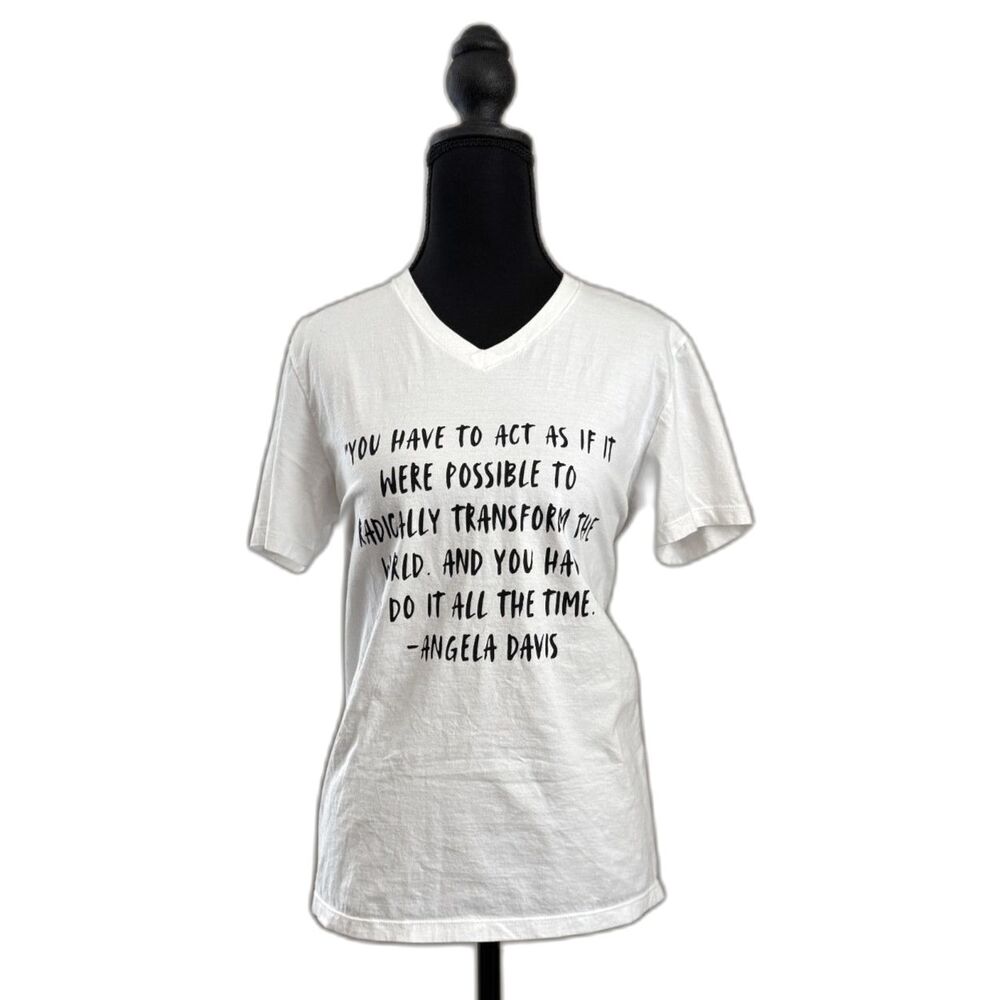 Women's Angela Davis Quote Custom Screen Printed on Small White Old Navy Tee